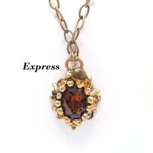 Express Topaz Rhinestone Pendant Necklace Gold Tone Ribbon Chain